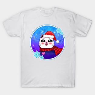 Cute Cartoon Cat Santa Christmas Winter T-Shirt